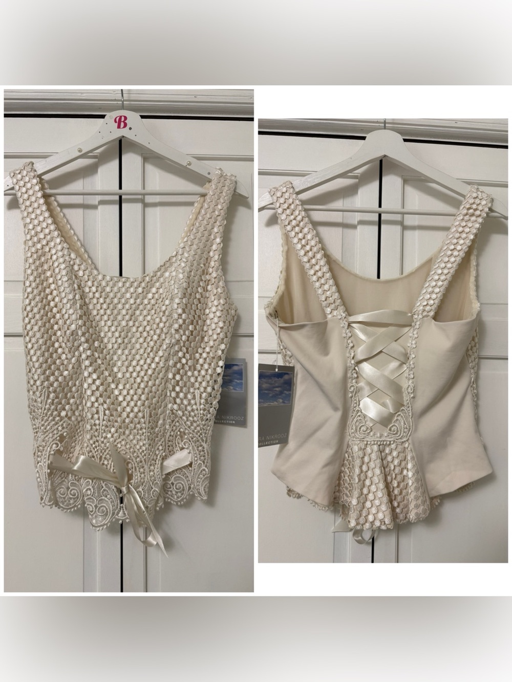 NWT Flora Nikrooz Cream Corset Lace Back  Top Fairy Renaissance Angel Crochet